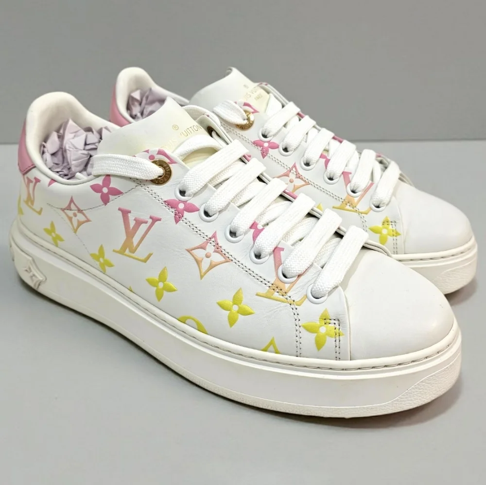 Louis Vuitton Time Out Sneaker Pastel Monogram White Pink Yellow Shoes